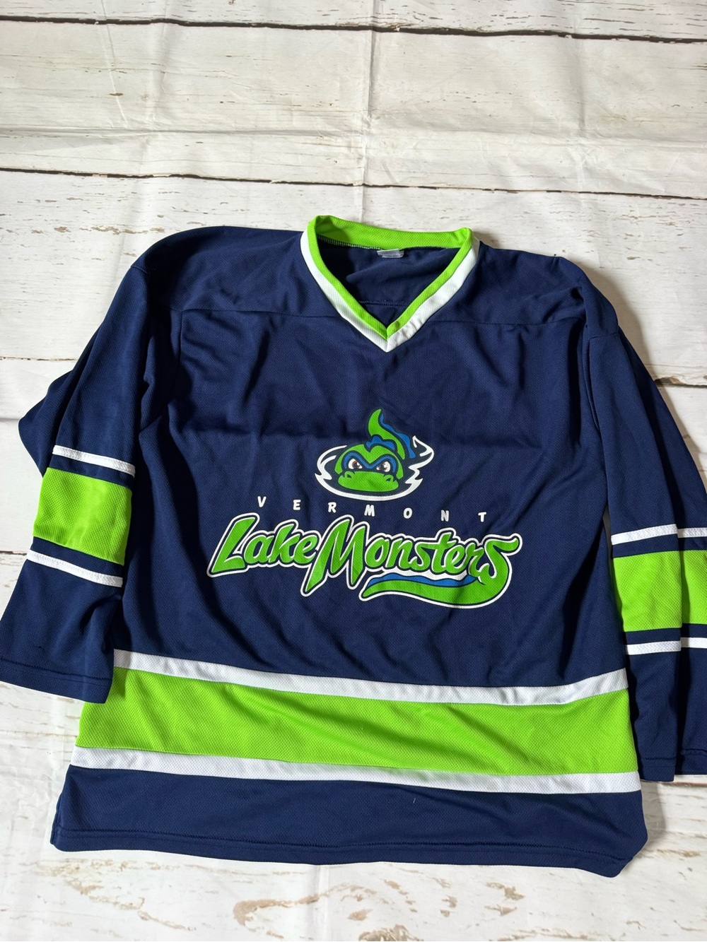 Vermont Lake Monsters Navy & Lime Green Hockey Jersey